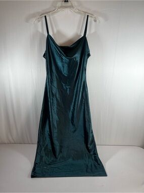 XXXITICAT Emerald Green Satin Cowl Neck Slip Dress Midi Medium Large